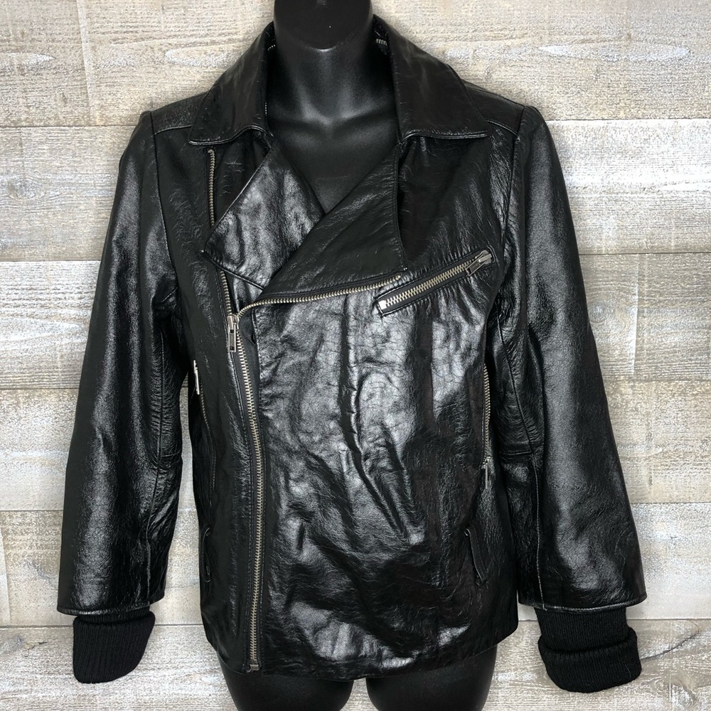 Bergdorf Goodman 100% genuine leather black biker motorcycle jacket